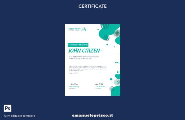 Modello di certificato di battesimo USA in stile verificato in formato Word e PD